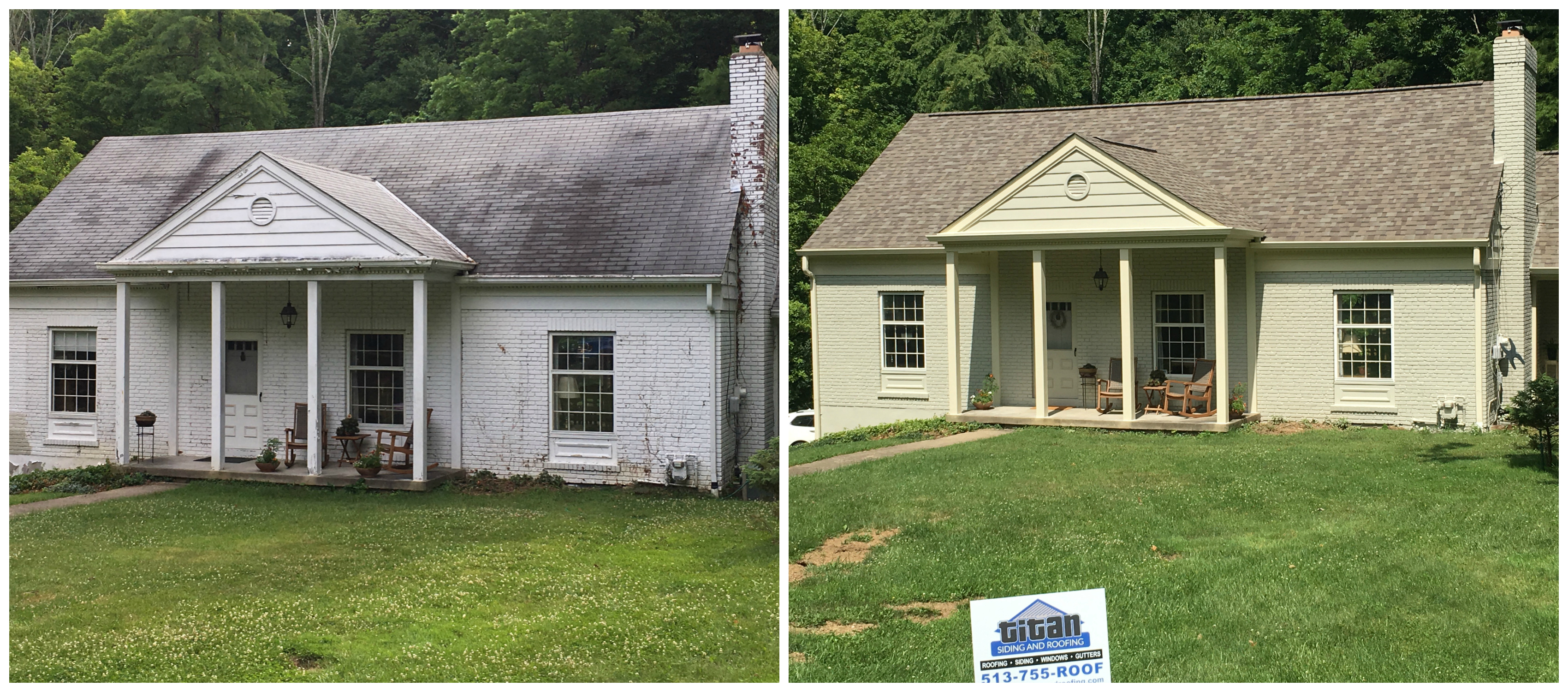 Before and After of home with Newly installed Green Siding 